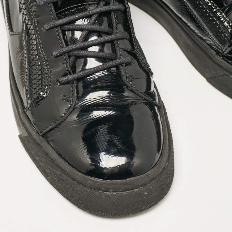Pre Owned Giuseppe Zanotti Black Leather and Patent Leather London High Top Sneakers Size 43