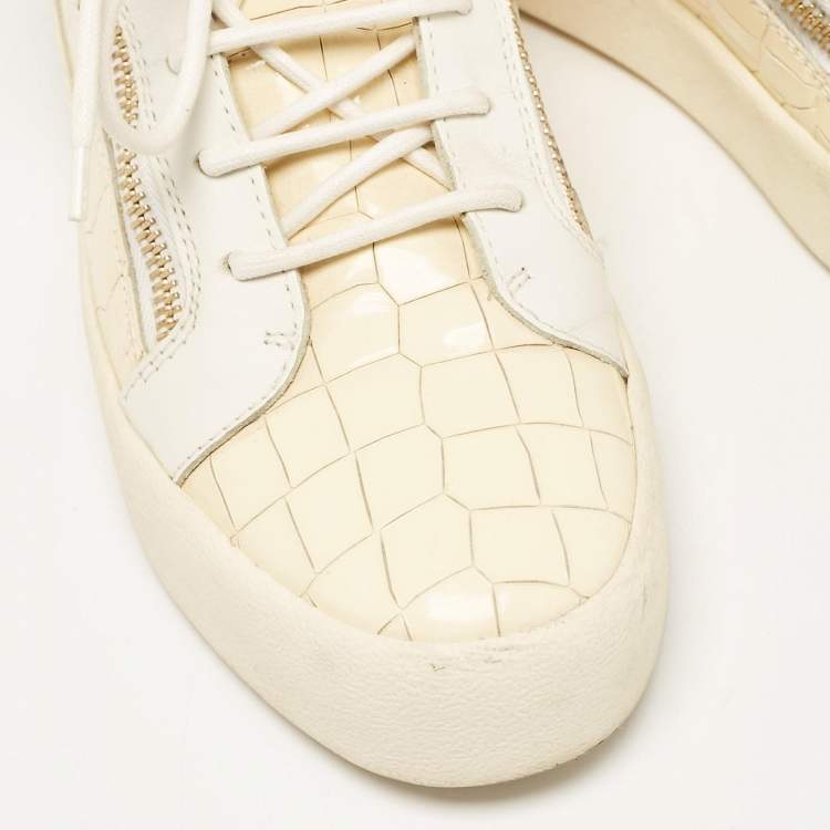 Pre Owned Giuseppe Zanotti Cream Croc Embossed Leather London High Top Sneakers Size 42