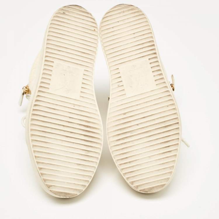 Pre Owned Giuseppe Zanotti Cream Croc Embossed Leather London High Top Sneakers Size 42