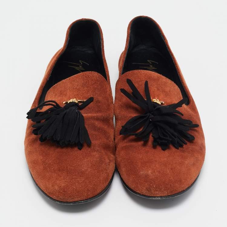 Pre Owned Giuseppe Zannoti Brown Suede Tassel Embellished Slip on Loafers Size 42