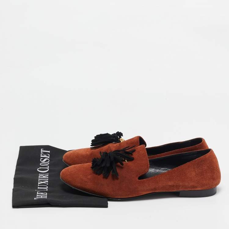 Pre Owned Giuseppe Zannoti Brown Suede Tassel Embellished Slip on Loafers Size 42