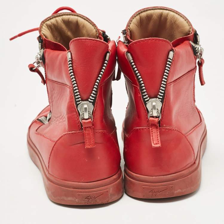 Pre Owned Giuseppe Zanotti Red Leather London High Top Sneakers Size 43