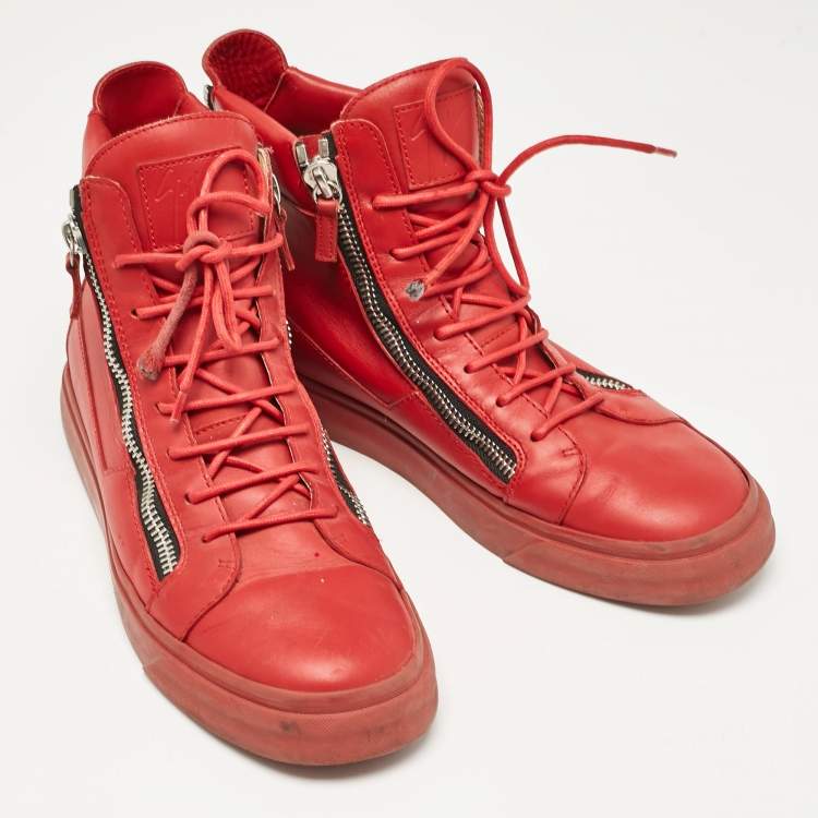 Pre Owned Giuseppe Zanotti Red Leather London High Top Sneakers Size 43