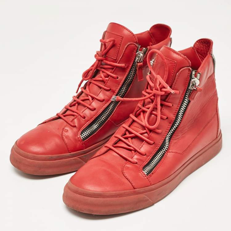 Pre Owned Giuseppe Zanotti Red Leather London High Top Sneakers Size 43