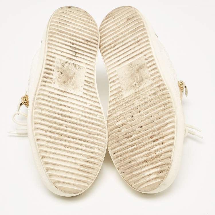 Pre Owned Giuseppe Zanotti White Croc Embossed Leather Frankie Low Top Sneakers Size 42