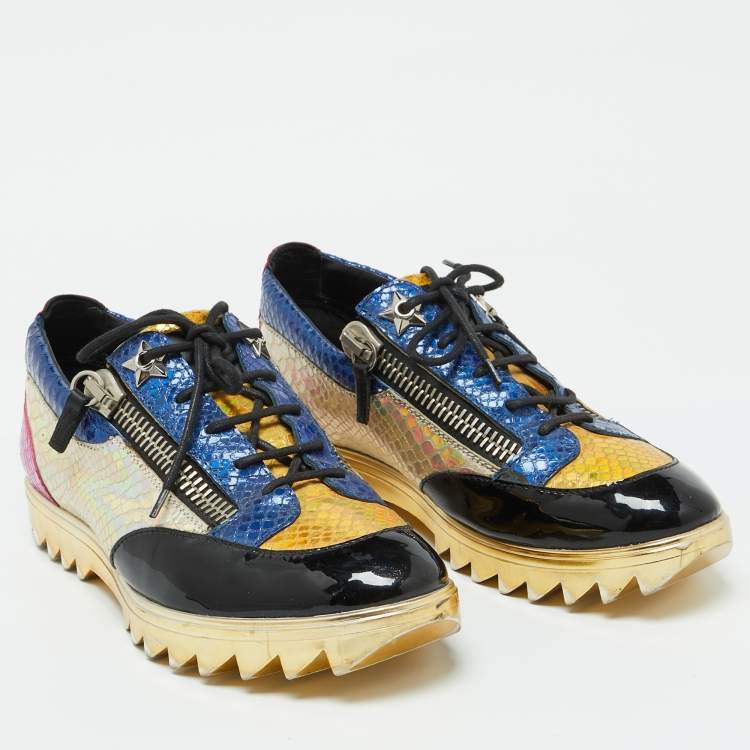 Pre Owned Giuseppe Zanotti Multicolor Python Embossed Leather Low Top Sneakers Size 43