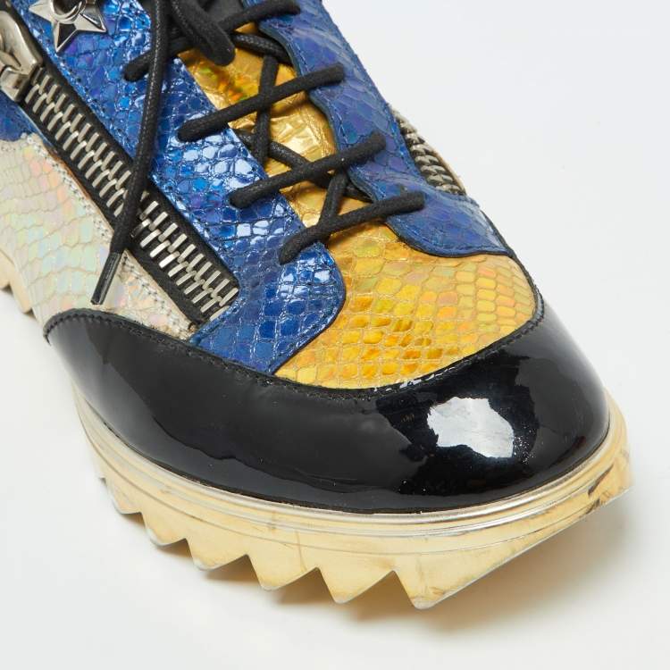 Pre Owned Giuseppe Zanotti Multicolor Python Embossed Leather Low Top Sneakers Size 43