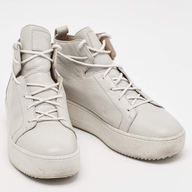 Pre Owned Giuseppe Zanotti Grey Leather High Top Sneakers Size 44