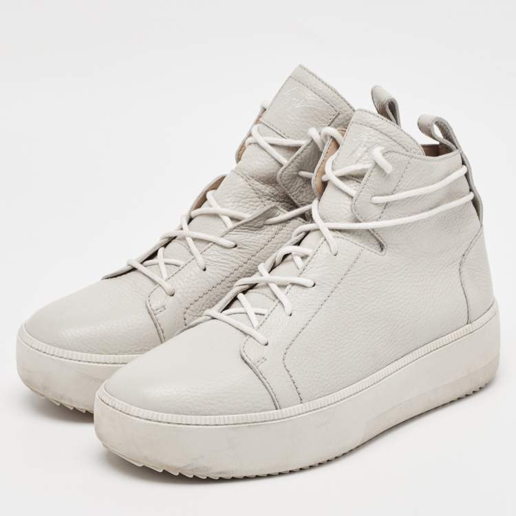 Pre Owned Giuseppe Zanotti Grey Leather High Top Sneakers Size 44