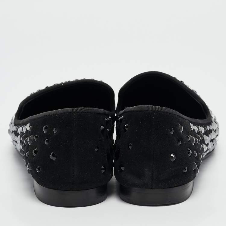 Pre Owned Giuseppe Zanotti Black Suede Crystal Embellished David Smoking Slippers Size 41.5