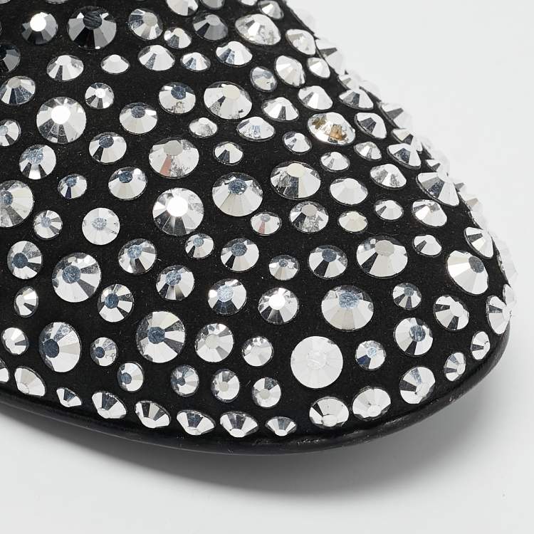 Pre Owned Giuseppe Zanotti Black Suede Crystal Embellished David Smoking Slippers Size 41.5