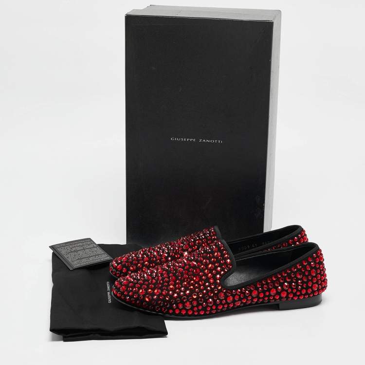 Pre Owned Giuseppe Zanotti Black Suede Crystal Embellished Smoking Slippers Size 41