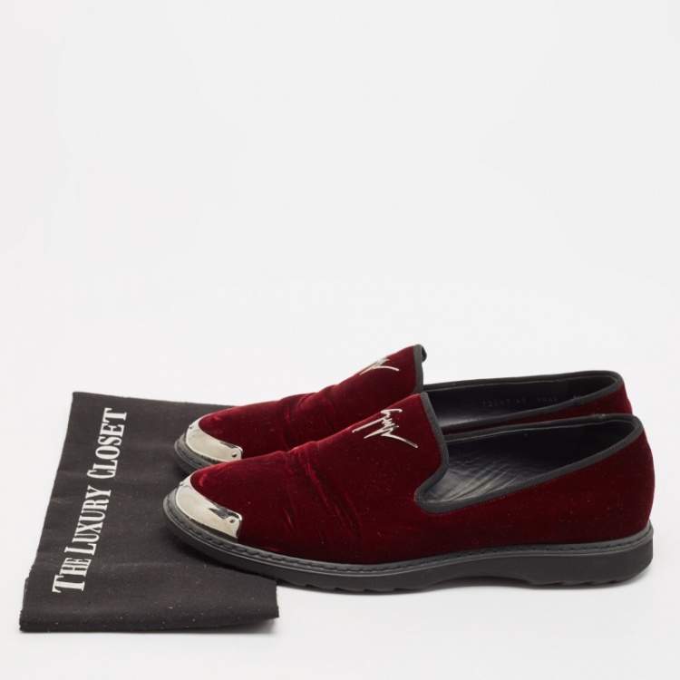 Pre Owned Giuseppe Zanotti Burgundy Velvet Slip On Smoking Slippers Size 43