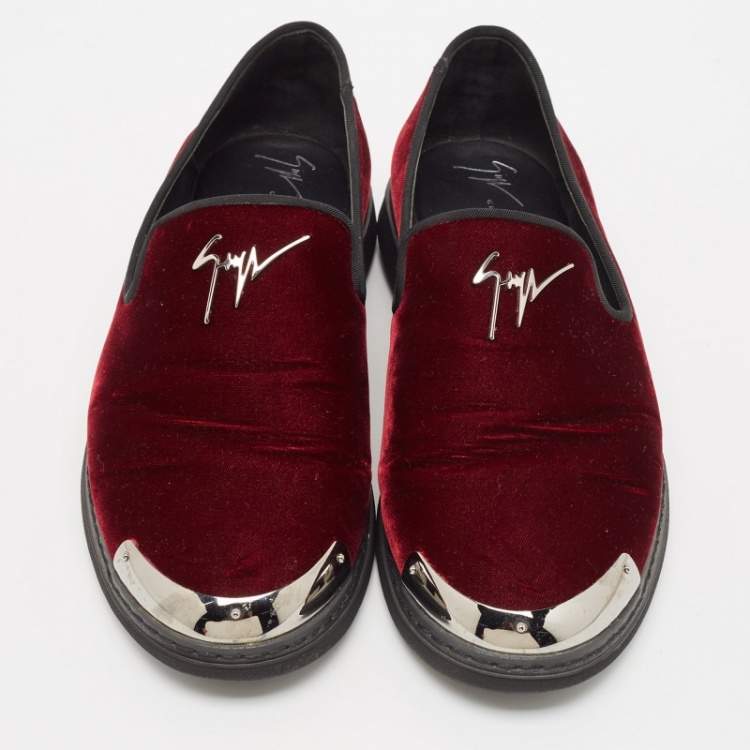 Pre Owned Giuseppe Zanotti Burgundy Velvet Slip On Smoking Slippers Size 43