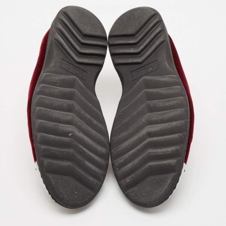 Pre Owned Giuseppe Zanotti Burgundy Velvet Slip On Smoking Slippers Size 43