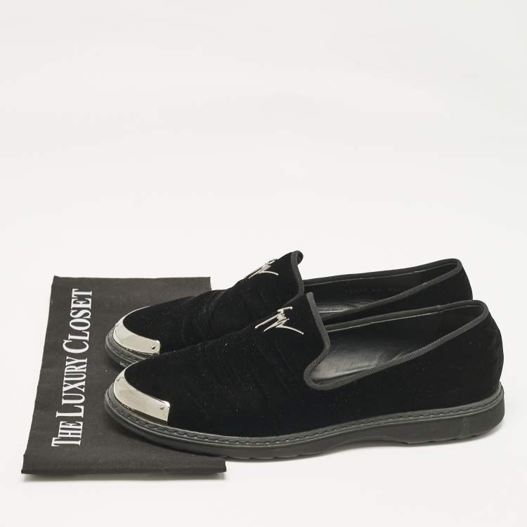 Pre Owned Giuseppe Zanotti Black Velvet Slip On Smoking Slippers Size 44