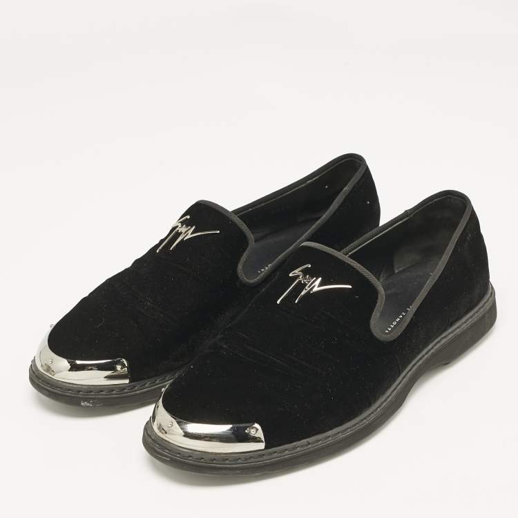 Pre Owned Giuseppe Zanotti Black Velvet Slip On Smoking Slippers Size 44