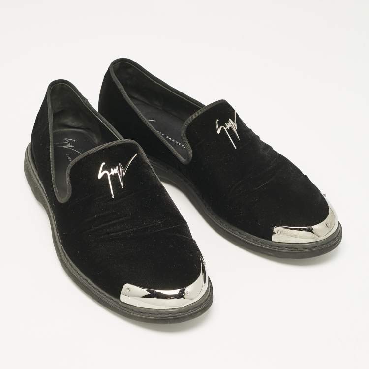 Pre Owned Giuseppe Zanotti Black Velvet Slip On Smoking Slippers Size 44