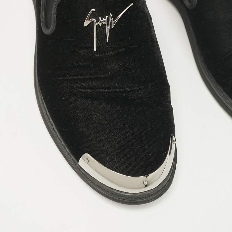 Pre Owned Giuseppe Zanotti Black Velvet Slip On Smoking Slippers Size 44