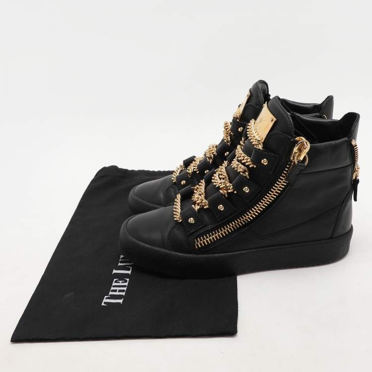 Pre Owned Giuseppe Zanotti Black Leather London Birel Chain Embellished High Top Sneakers Size 41