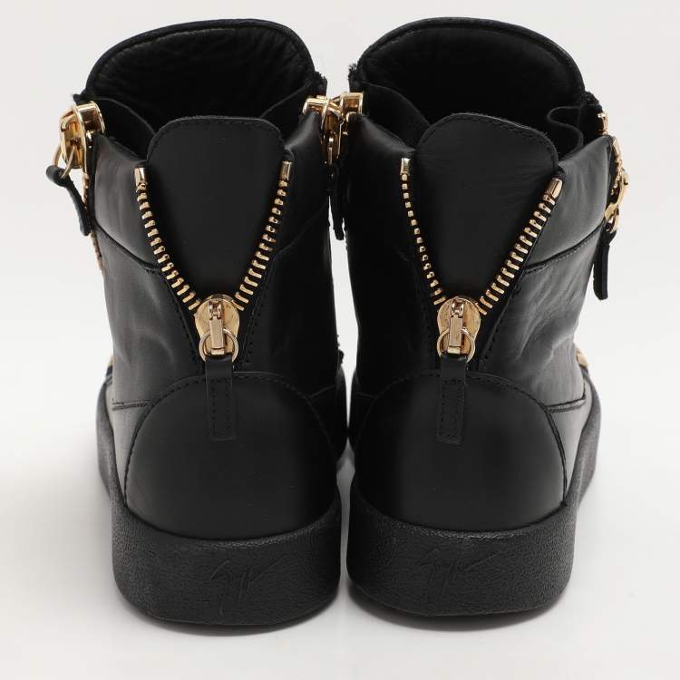 Pre Owned Giuseppe Zanotti Black Leather London Birel Chain Embellished High Top Sneakers Size 41