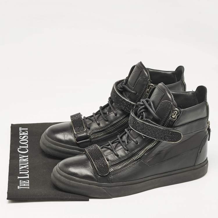 Pre Owned Giuseppe Zanotti Black Leather Coby High Top Sneakers Size 44.5