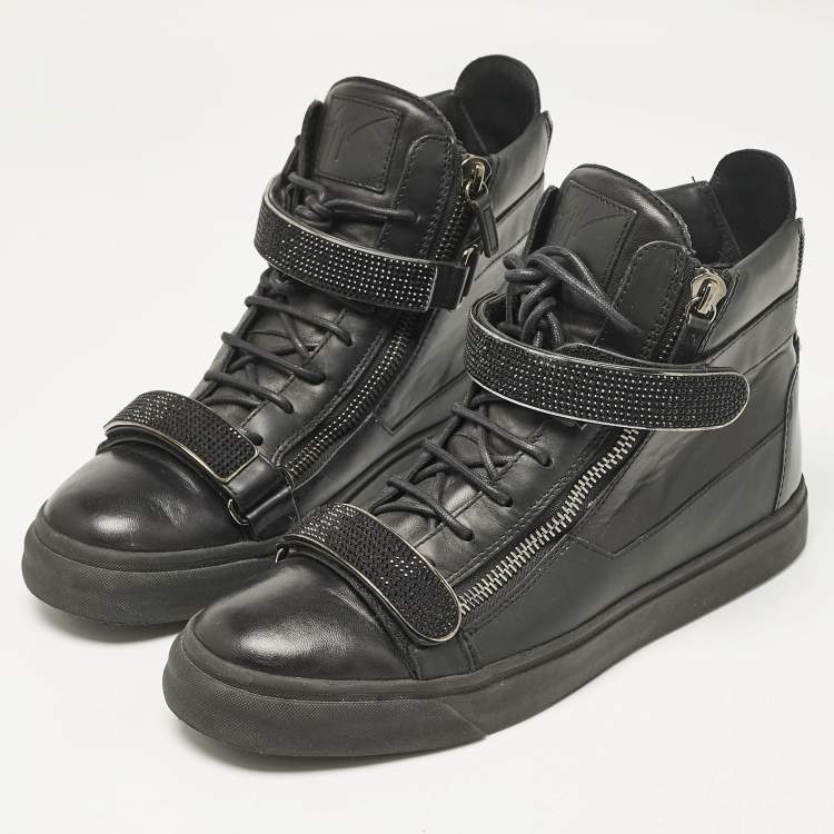 Pre Owned Giuseppe Zanotti Black Leather Coby High Top Sneakers Size 44.5
