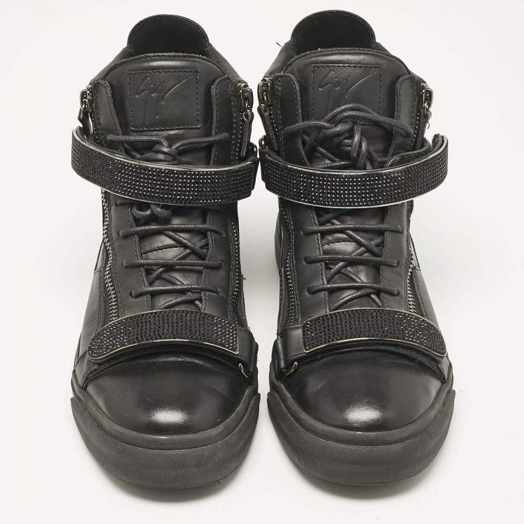 Pre Owned Giuseppe Zanotti Black Leather Coby High Top Sneakers Size 44.5