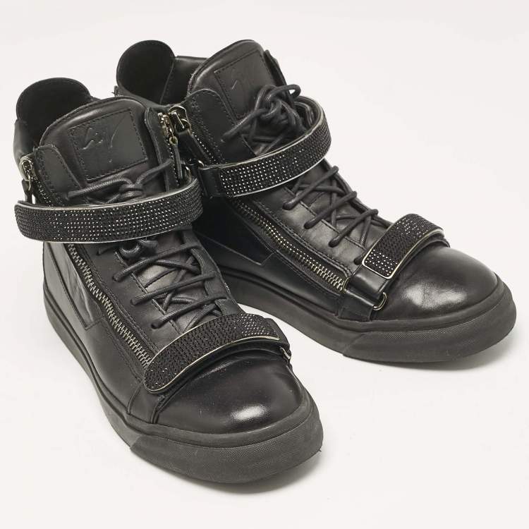 Pre Owned Giuseppe Zanotti Black Leather Coby High Top Sneakers Size 44.5