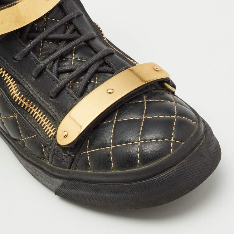 Pre Owned Giuseppe Zanotti Gold/Black  Leather Coby High Top Sneakers Size 39