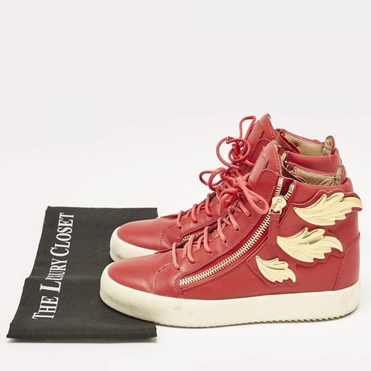 Pre Owned Giuseppe Zanotti Red Leather Coby High Top Sneakers Size 40
