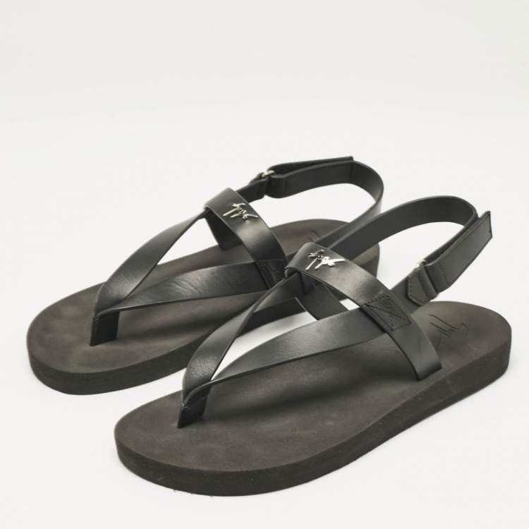 Pre Owned Giuseppe Zanotti Black Leather Nevada Flat Sandals Size 43
