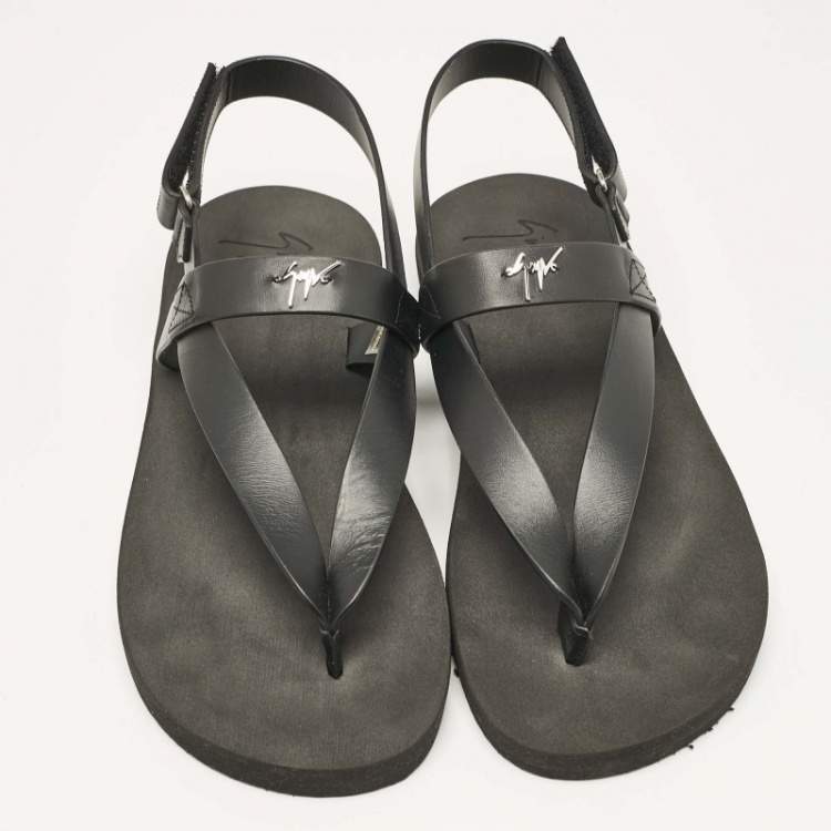 Pre Owned Giuseppe Zanotti Black Leather Nevada Flat Sandals Size 43
