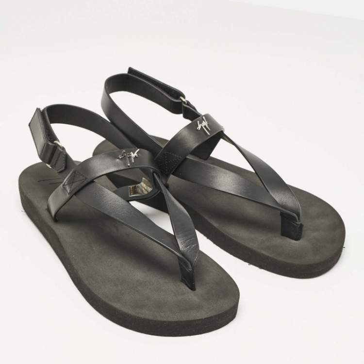 Pre Owned Giuseppe Zanotti Black Leather Nevada Flat Sandals Size 43