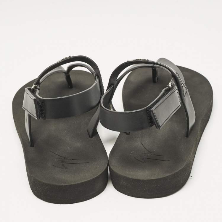 Pre Owned Giuseppe Zanotti Black Leather Nevada Flat Sandals Size 43
