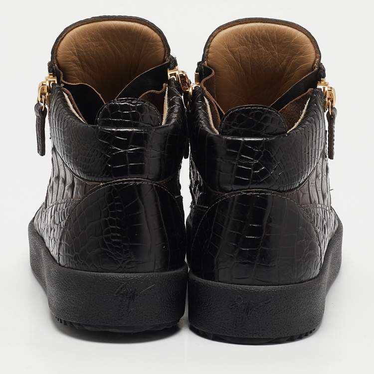 Pre Owned Giuseppe Zanotti Brown Crocodile Leather  Double Zipper High Top Sneakers Size 39     