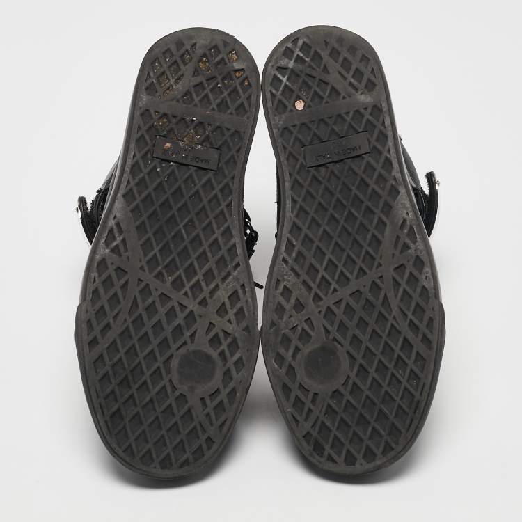 Pre Owned Giuseppe Zanotti Black Croc Embossed Patent Leather Double Zip High Top Sneakers Size 40