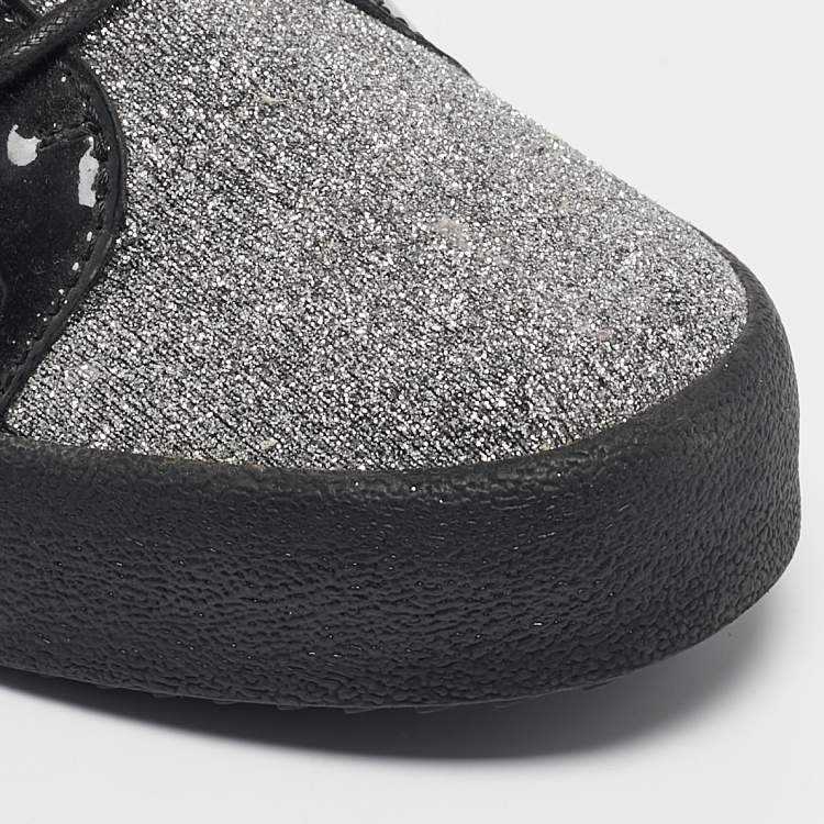Pre Owned Giuseppe Zanotti Black/Silver Glitter Fabric and  Leather Coby High Top Sneakers Size 40