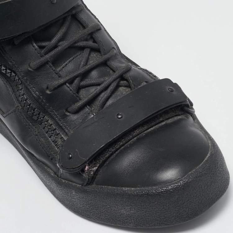 Pre Owned Giuseppe Zanotti Black Leather Double Zip High Top Sneakers Size 39