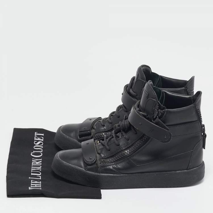 Pre Owned Giuseppe Zanotti Black Leather Double Zip High Top Sneakers Size 39