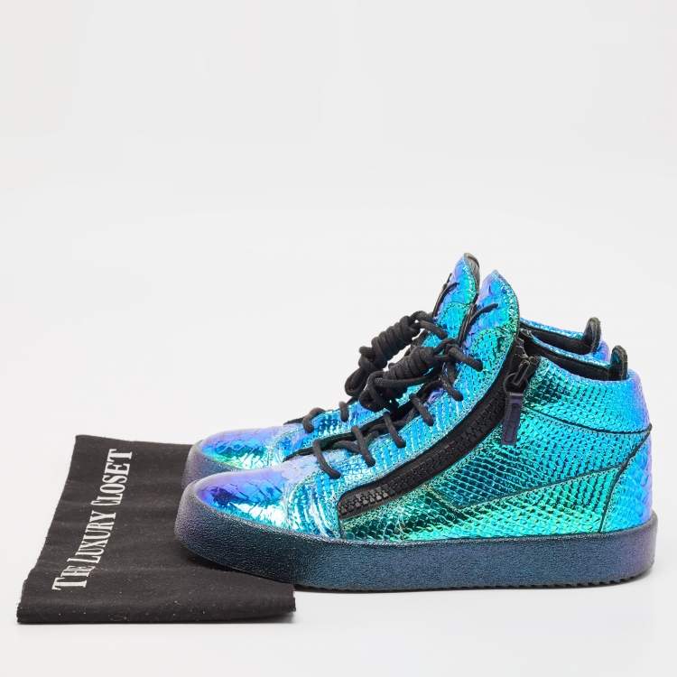 Pre Owned Giuseppe Zanotti Multicolor Foil Leather High Top Sneakers Size 40