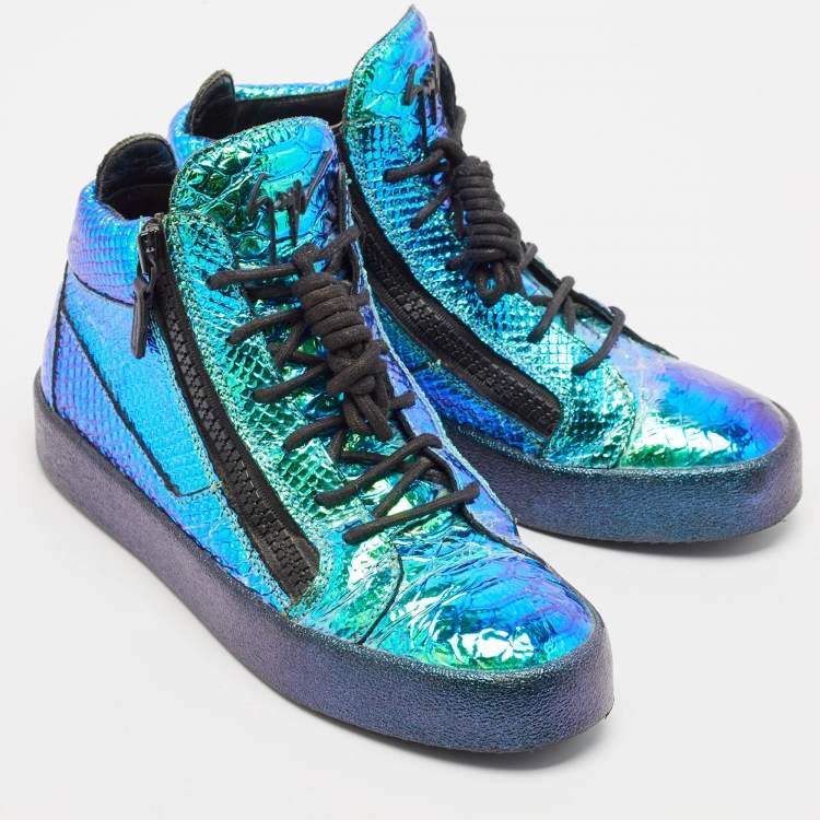 Pre Owned Giuseppe Zanotti Multicolor Foil Leather High Top Sneakers Size 40