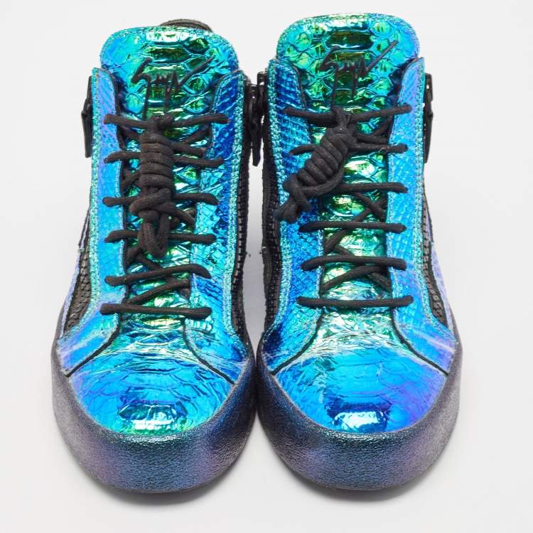 Pre Owned Giuseppe Zanotti Multicolor Foil Leather High Top Sneakers Size 40