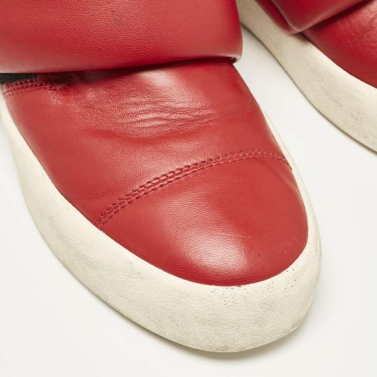 Pre Owned Giuseppe Zanotti Red Leather Double Velcro Strap High Top Sneakers Size 44
