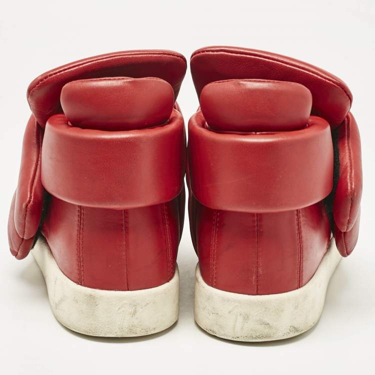 Pre Owned Giuseppe Zanotti Red Leather Double Velcro Strap High Top Sneakers Size 44