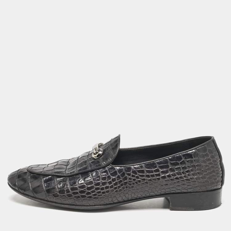 Pre Owned Giuseppe Zanotti Black Croc Embossed Leather Slip On Loafers Size 41