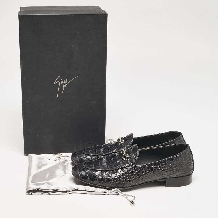 Pre Owned Giuseppe Zanotti Black Croc Embossed Leather Slip On Loafers Size 41