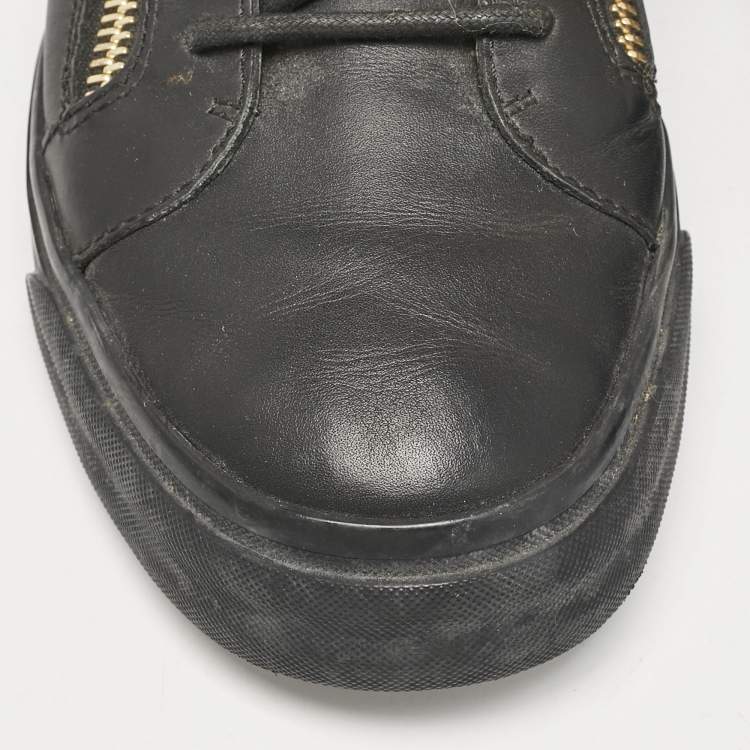 Pre Owned Giuseppe Zanotti Black Leather Double Metal Strap High-Top Sneakers Size 40 