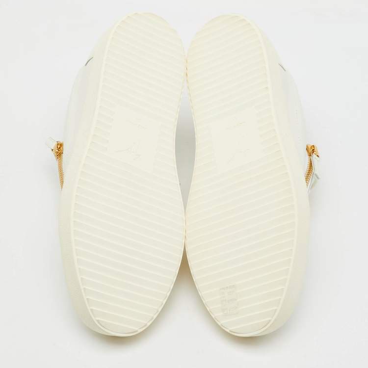 Pre Owned Giuseppe Zanotti White Leather and Patent Leather Double Zip Low Top Sneakers Size 44