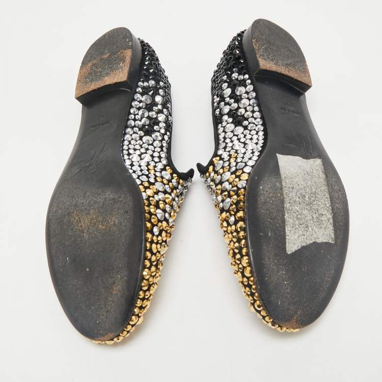 Pre Owned Giuseppe Zanotti Black Suede Crystal Embellished Smoking Slippers Size 41